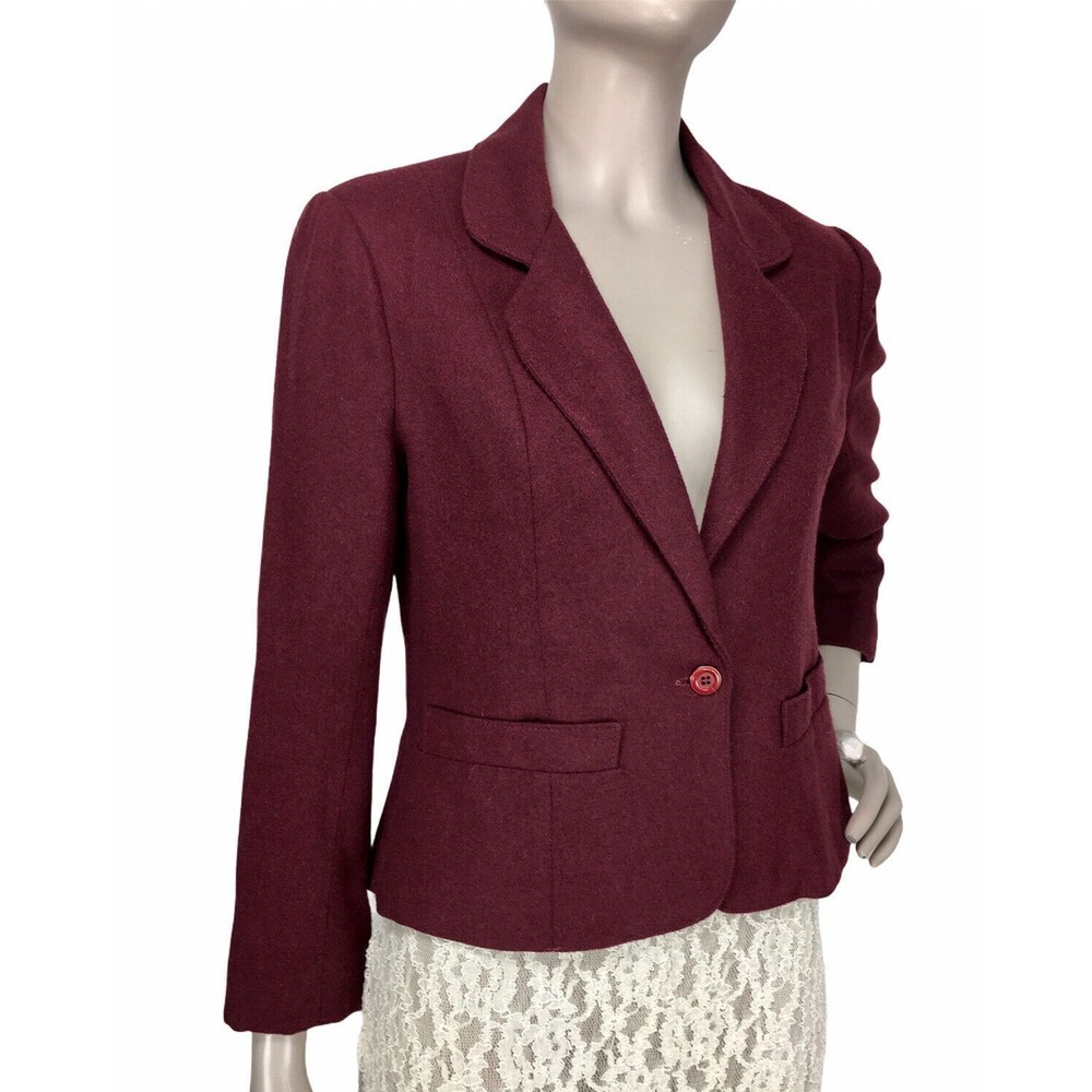 Vintage 80s Kaki Roberts California Burgundy Single Button Blazer Size S/M